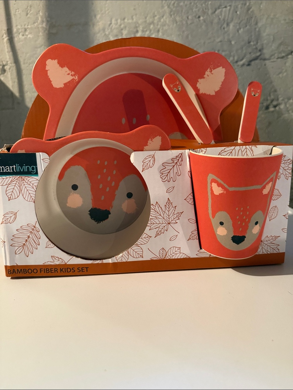 Smart Living Fox Bamboo Fiber Kids Dinnerware Set - Coral/White
